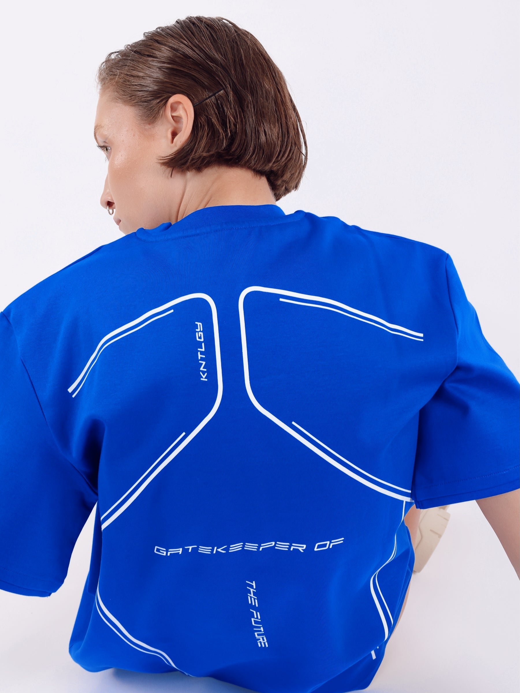 Knitology Mavi Sırtı Baskılı Oversize T-shirt