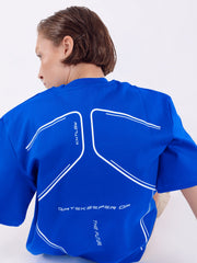 Knitology Mavi Sırtı Baskılı Oversize T-shirt