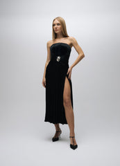 Lume – Strapless Draped Detailed Slit Midi Dress