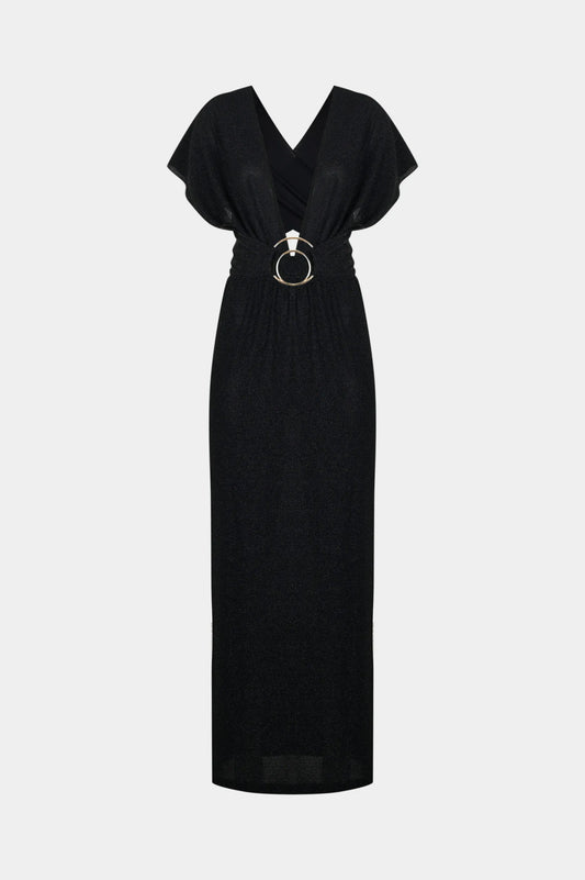 Colección Tansu New York Adjustable Glitter Belt Detailed Black Maxi Dress