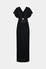 Colección Tansu New York Adjustable Glitter Belt Detailed Black Maxi Dress
