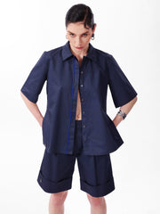 Knitology KNTLGY Lacivert Oversize Poplin A-Line Gömlek