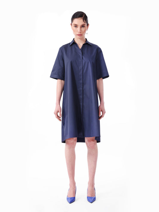 Knitology KNTLGY Lacivert Oversize Poplin A-Line Elbise