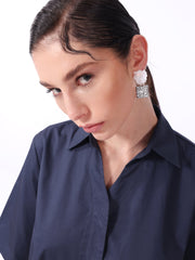 Knitology KNTLGY Lacivert Oversize Poplin A-Line Elbise