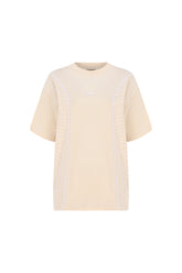 KNTLGY Beige Abstract Printed T-Shirt