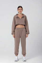 Wear Three Points Brown Voila Crop Sweatshirt