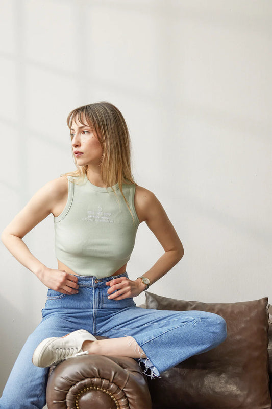 Wear Three Points Green Infinity Crop Camisole