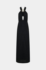 Colección Tansu New York Adjustable Glitter Belt Detailed Black Maxi Dress