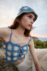 Handarte Los Angeles Açık Mavi Örgü Motifli Şapka