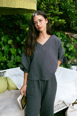 Handarte Los Angeles Antrasit V Yaka Lodos Top