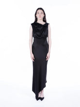 Peploum Lea Folded Neckline Satin Elbise Siyah