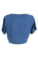 Handarte Los Angeles Mavi Müslin Önden Büzgülü Crop