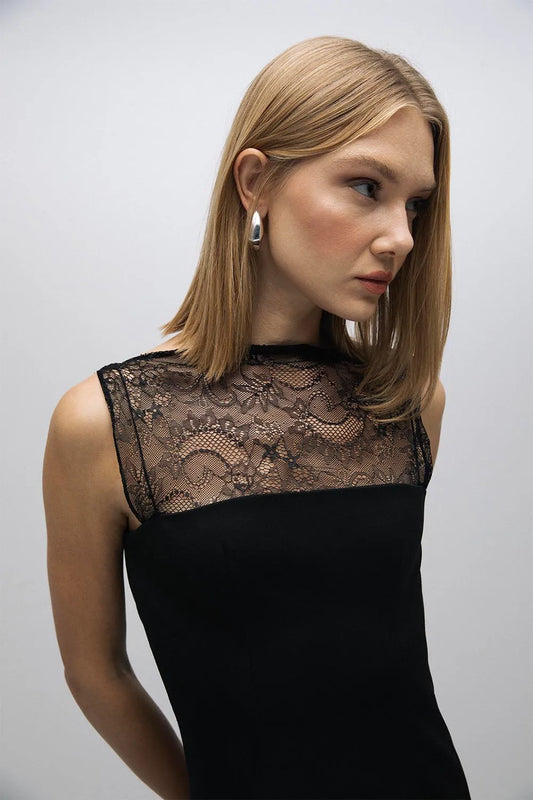 Coal – Lace Collar Detailed Black Dress with Back Decolletage