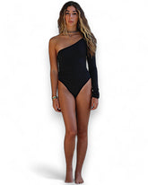IAMLOVEIN Black' Tha One Sleeve Bodysuit
