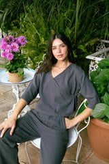 Handarte Los Angeles Antrasit Müslin Wrap Top