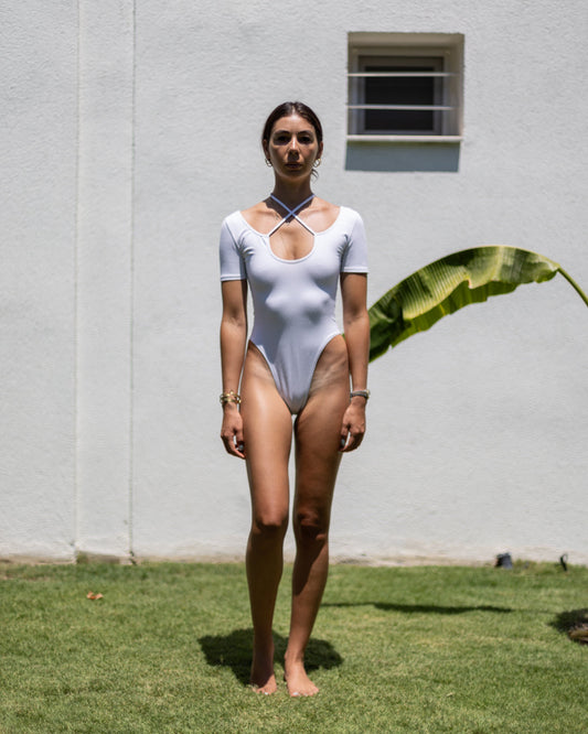 IAMLOVEIN WHITE' SHORT SLEEVE CALL ME BODYSUIT