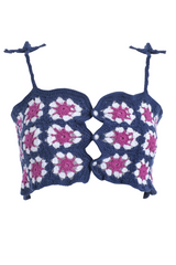 Handarte Los Angeles Lacivert El Örgüsü "Motifli" Crop