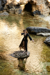 Handarte Los Angeles Kemerli Siyah Plaj Elbisesi