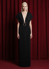 New York Adjustable Glitter Belt Detailed Black Maxi Dress