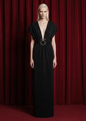New York Adjustable Glitter Belt Detailed Black Maxi Dress