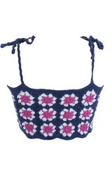 Handarte Los Angeles Lacivert El Örgüsü "Motifli" Crop