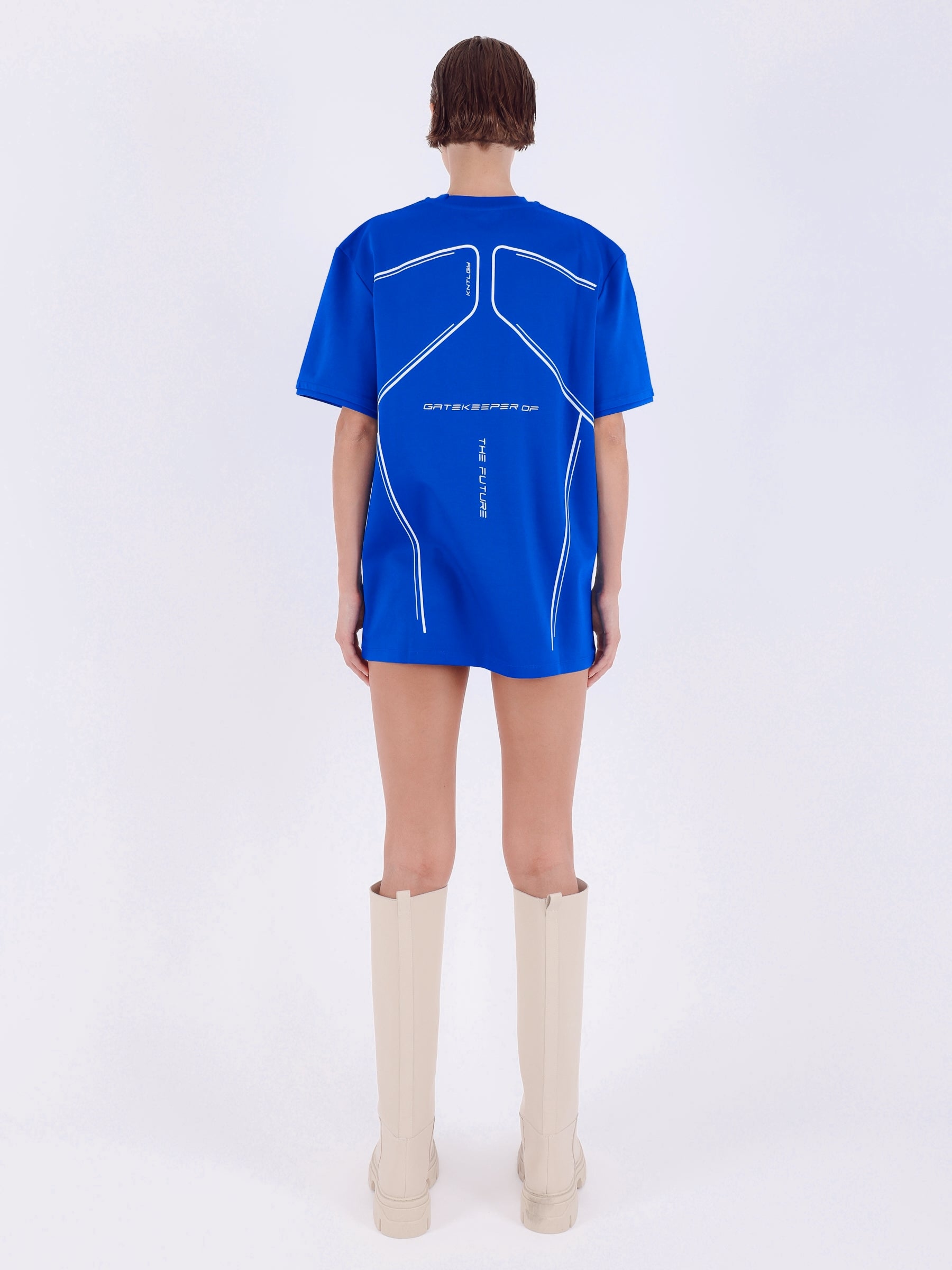 Knitology Mavi Sırtı Baskılı Oversize T-shirt