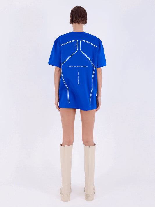 Knitology Mavi Sırtı Baskılı Oversize T-shirt