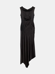 Peploum Lea Folded Neckline Satin Dress Black