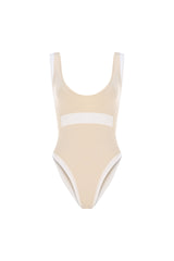 Knitology KNTLGY Kontrast Logo Dikişli Bej Örme Bodysuit