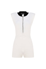 Knitology KNTLGY White Ribbed Mini Knitted Jumpsuit