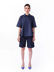 Knitology KNTLGY Lacivert Oversize Poplin A-Line Gömlek