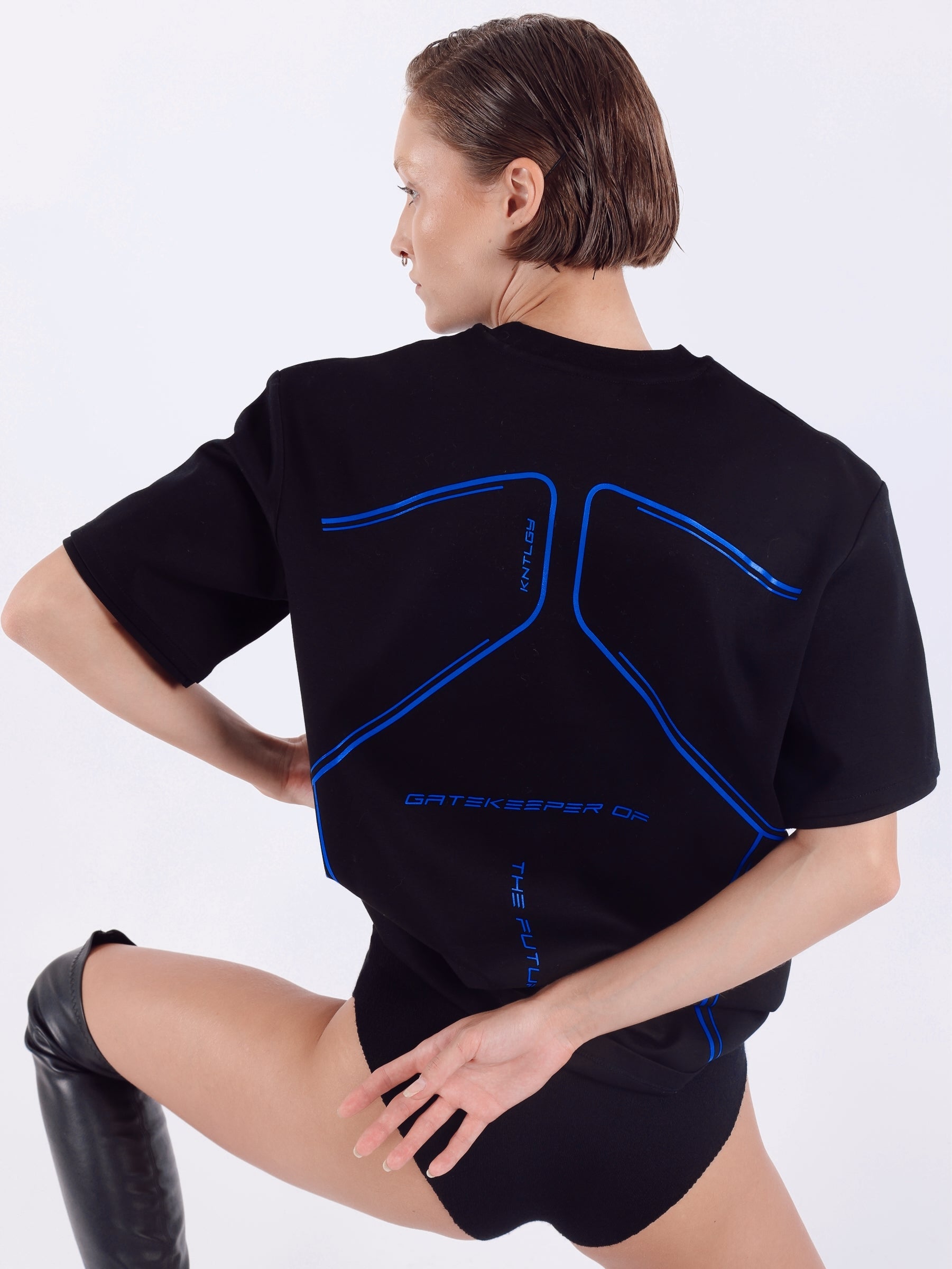 Knitology Siyah Sırtı Baskılı Oversize T-shirt