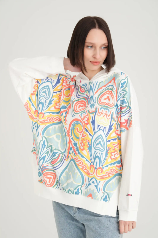 Aimée Free Bej Etnik Desenli Sweatshirt