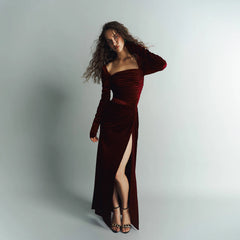 Alia Studio Contessa Elbise in Velvet Kırmızı