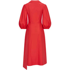 Femponiq Wide Lapel Asymmetric Cotton Elbise (Flame Scarlet)