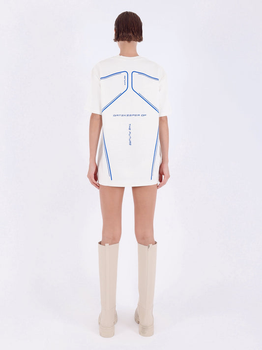 Knitology Beyaz Sırtı Baskılı Oversize T-shirt