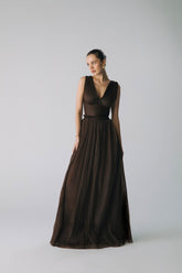 Esra Adıgüzel BELICE – V-Neck Tulle Dress with Drape Detail