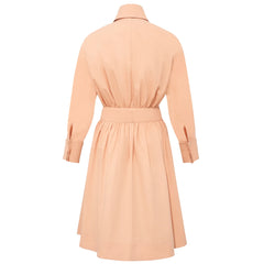 Belted Gathered Cotton Shirt Dress (Peach)