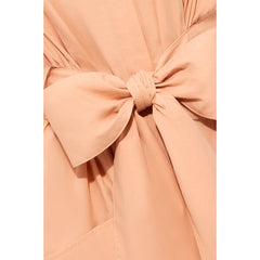 Belted Gathered Cotton Shirt Dress (Peach)