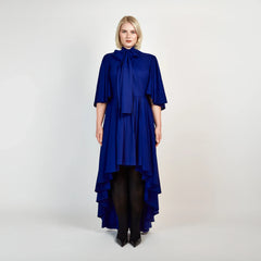 Bow Tie Neck Cape Sleeve Maxi Dress (Midnight Blue)