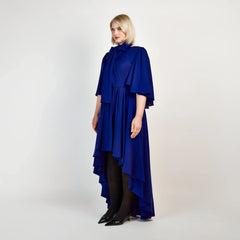 Bow Tie Neck Cape Sleeve Maxi Dress (Midnight Blue)