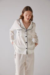 Handarte Los Angeles Nota Desen Beyaz Uzun Pijama Takımı