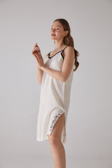 Handarte Los Angeles Nota Desen Askılı Beyaz Gecelik