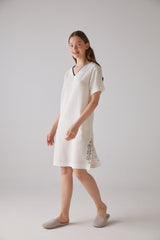 Handarte Los Angeles Nota Desen V Yaka Beyaz Gecelik