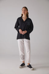 Handarte Los Angeles Çınar Desenli Uzun Kollu Siyah Gömlek