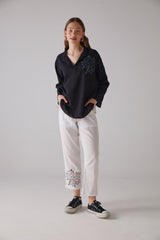 Handarte Los Angeles Çınar Desenli Uzun Kollu Siyah Gömlek