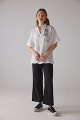 Handarte Los Angeles Çınar Desenli Kısa Kollu Beyaz Gömlek