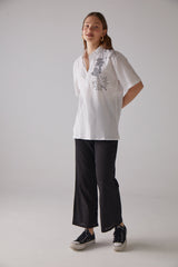 Handarte Los Angeles Çınar Desenli Kısa Kollu Beyaz Gömlek