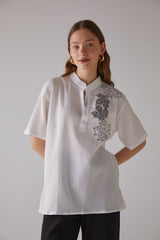 Handarte Los Angeles Çınar Desenli Kısa Kollu Beyaz Gömlek