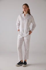 Handarte Los Angeles V Desenli Uzun Kollu Beyaz Gömlek